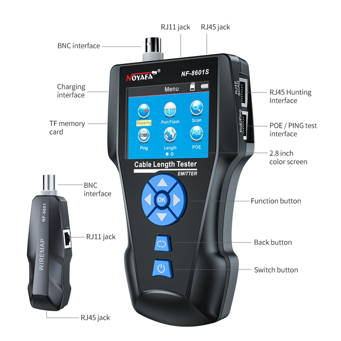 Noyafa Multi-Function Cable Tester with PoE, Ping, TDR Length Measurement, Port Flashing & NCV for RJ45, RJ11, BNC, C...