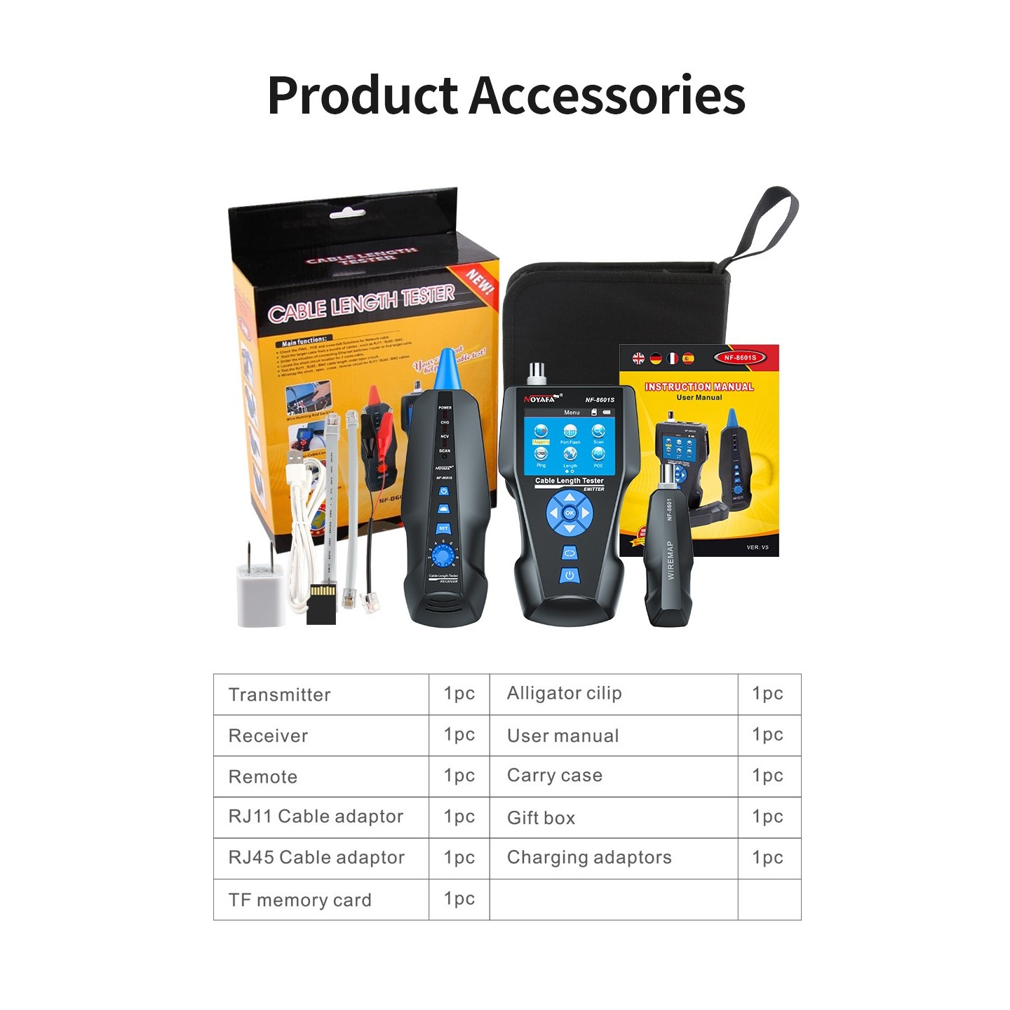 Noyafa Multi-Function Cable Tester with PoE, Ping, TDR Length Measurement, Port Flashing & NCV for RJ45, RJ11, BNC, C...