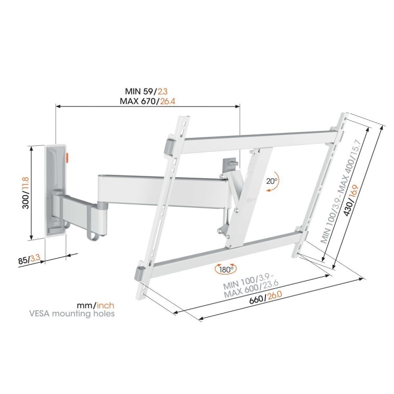 Buy Vogels COMFORT TV Wall Mount - TVM3643 - 60x40 Turn2A White in Cyprus, Nicosia, Limassol, Larnaka, Pafos