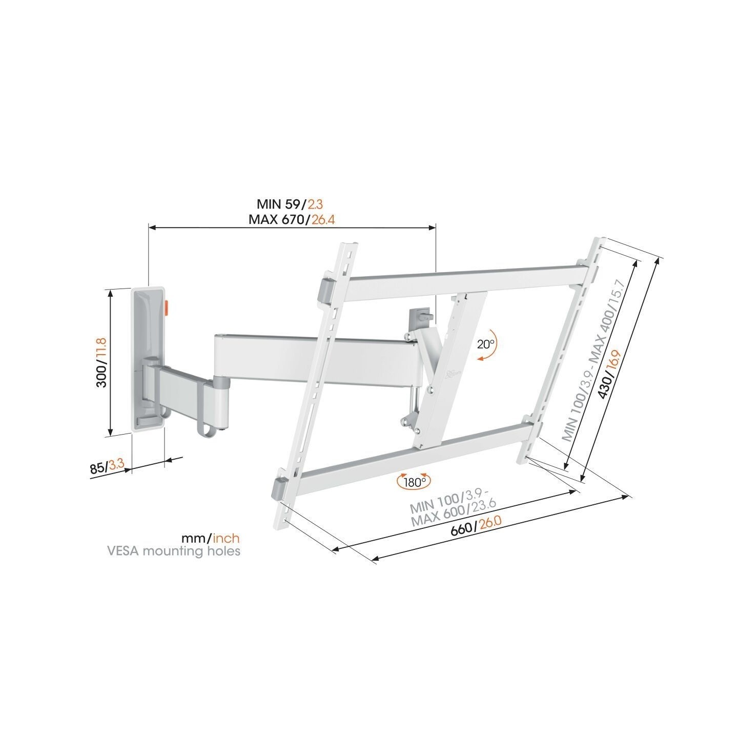 Vogels COMFORT TV Wall Mount - TVM3643 - 60x40 Turn2A White — Buy in Cyprus with Fast Delivery