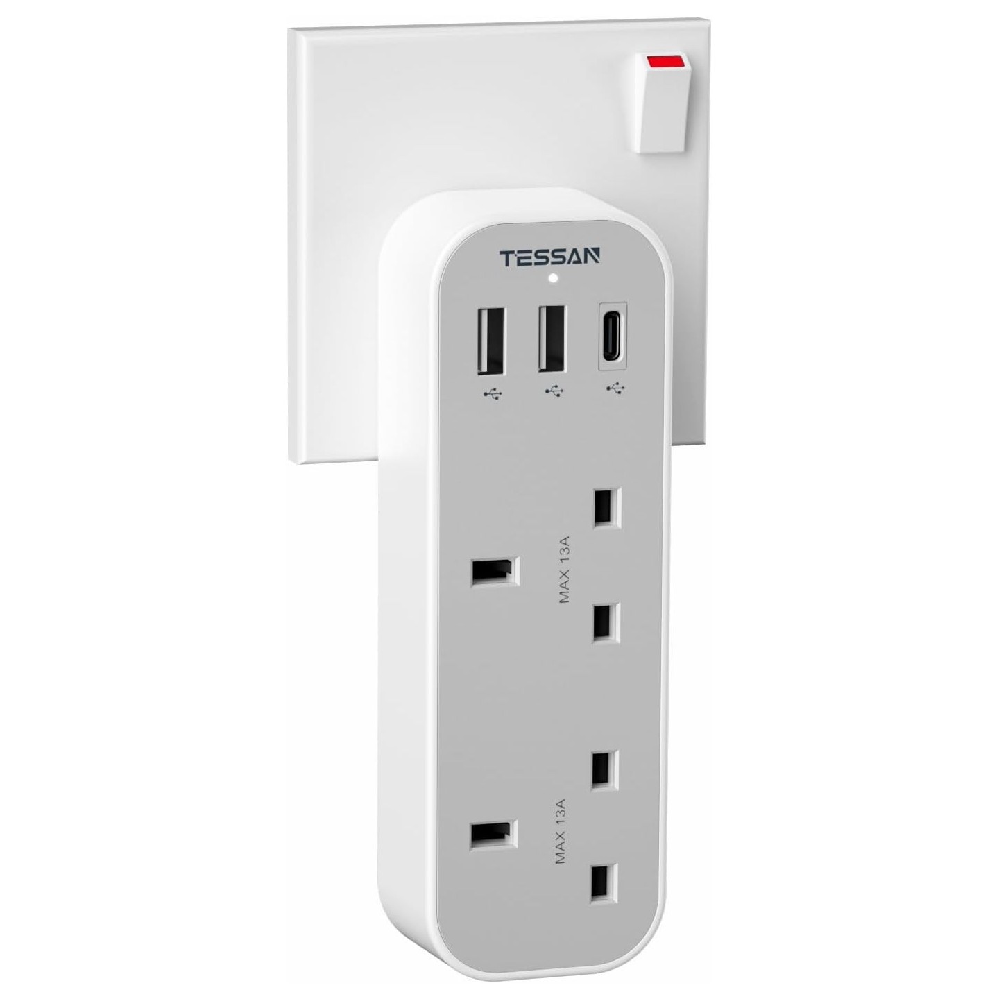 Tessan 2-Gang Plug Through UK Charger - TS-222-C - 2 USB A USB C 13A — Buy in Cyprus with Fast Delivery