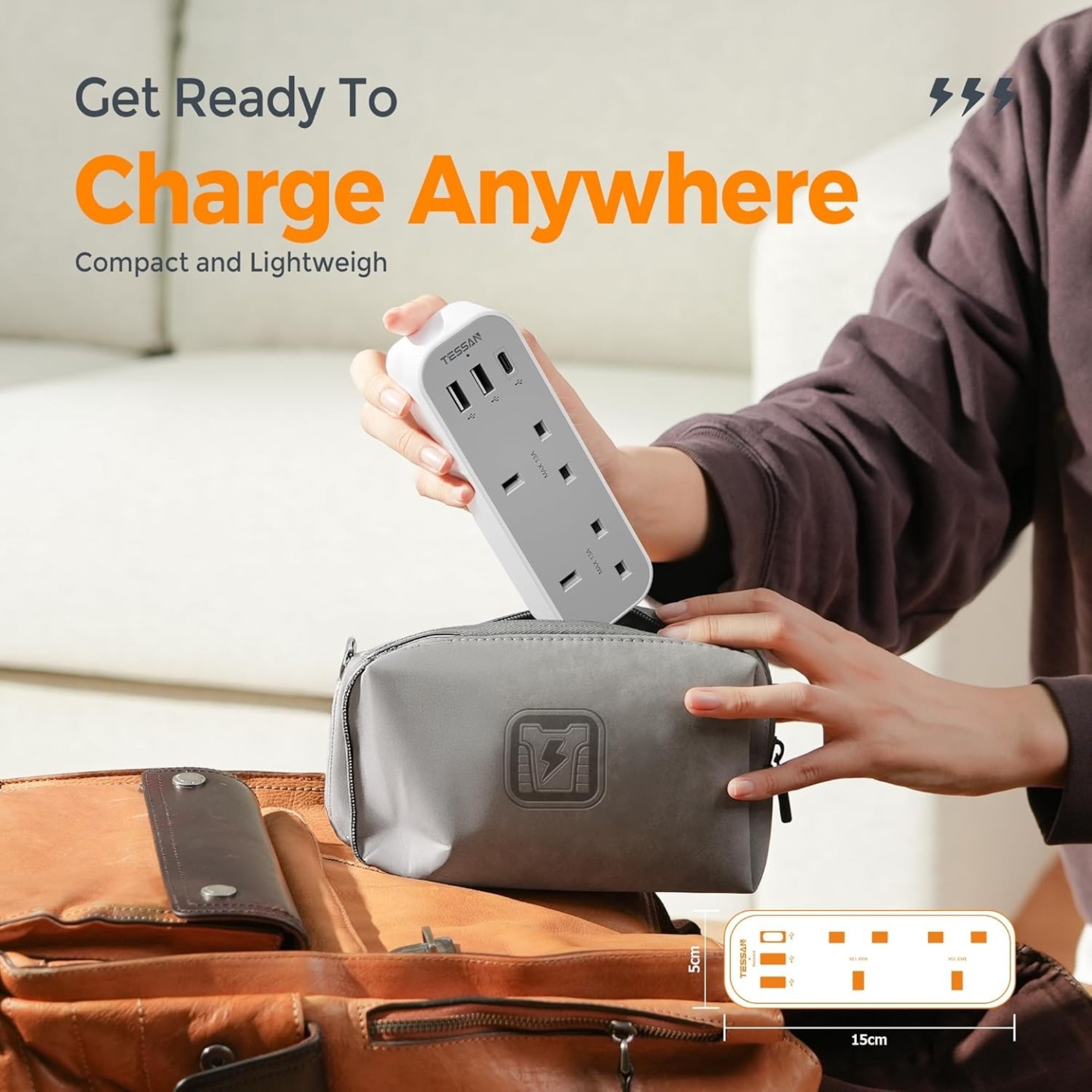 Tessan 2-Gang Plug Through UK Charger - TS-222-C - 2 USB A USB C 13A — Buy in Cyprus with Fast Delivery