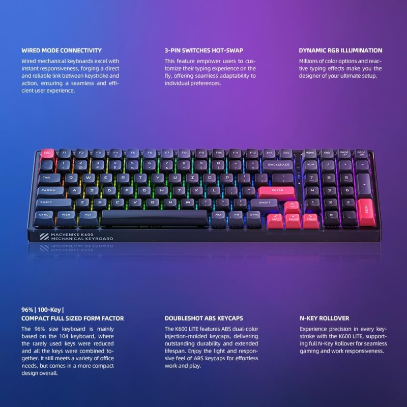 Buy Machenike LITE Mechanical Gaming Keyboard - K600-B100 - 104 Red Switch Keys in Cyprus, Nicosia, Limassol, Larnaka, Pafos