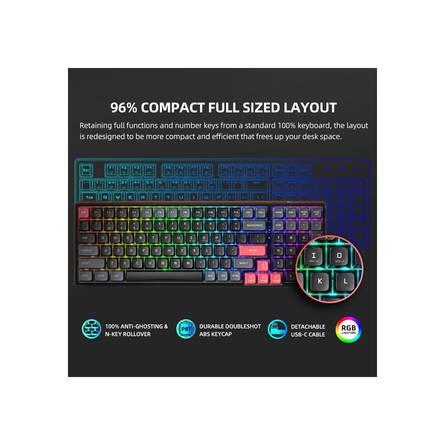 Machenike K600-B100 LITE Mechanical Gaming Keyboard - 100 Red Switch Keys (Boxed) — Buy in Cyprus with Fast Delivery