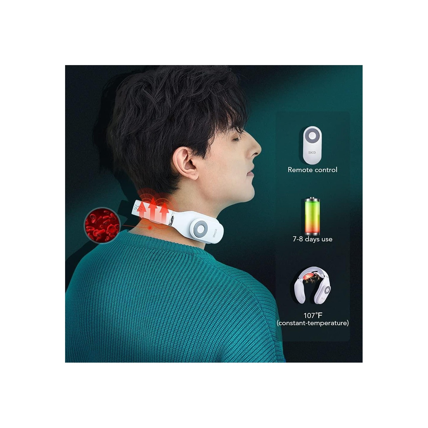 SKG Neck Massager - 4098E - Pulse-Heat-Remote-3xModes — Buy in Cyprus with Fast Delivery