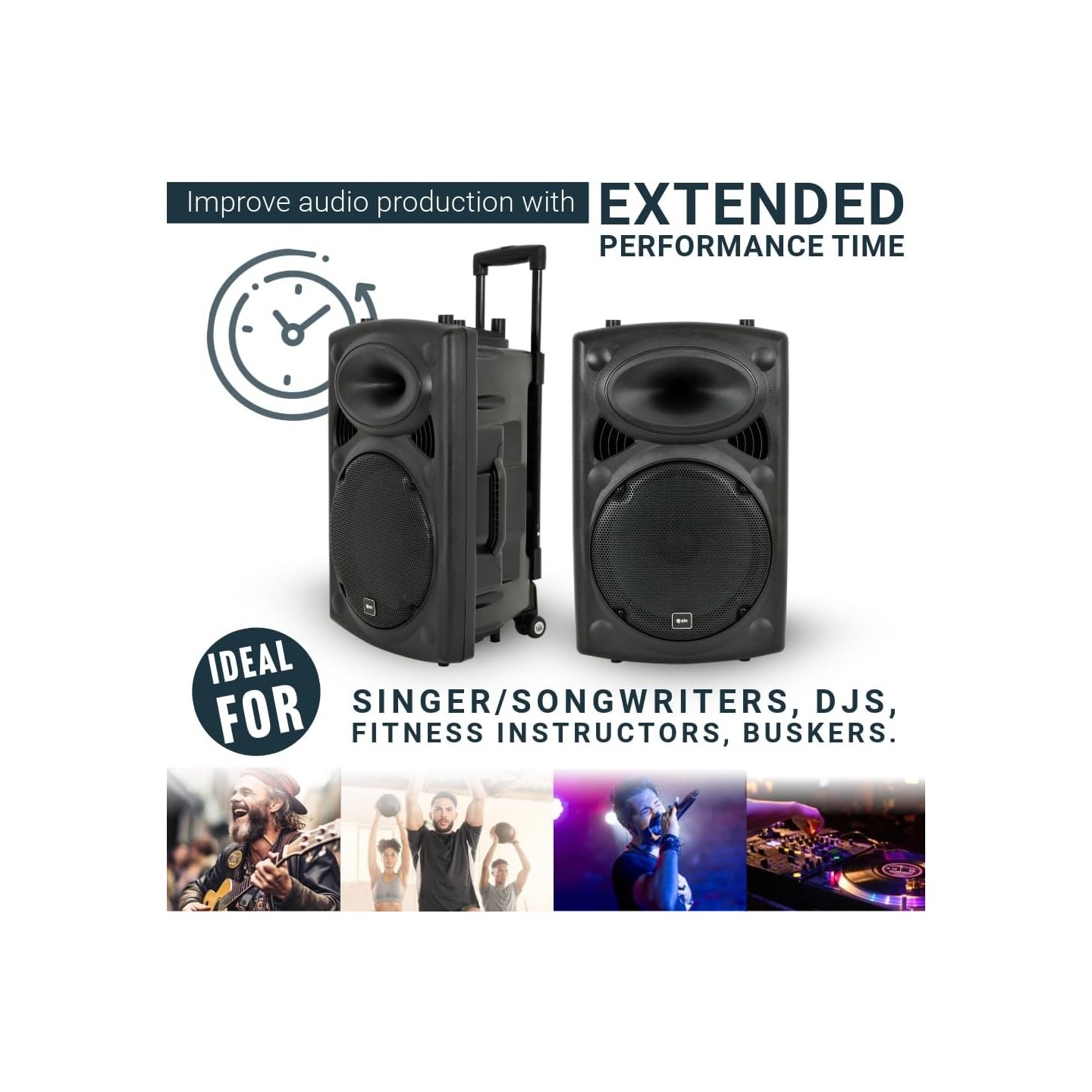 QTX QR12PA 12'' Professional Portable Karaoke & PA Speaker with 2x Wireless Microphones, Bluetooth USB & FM 178.847UK