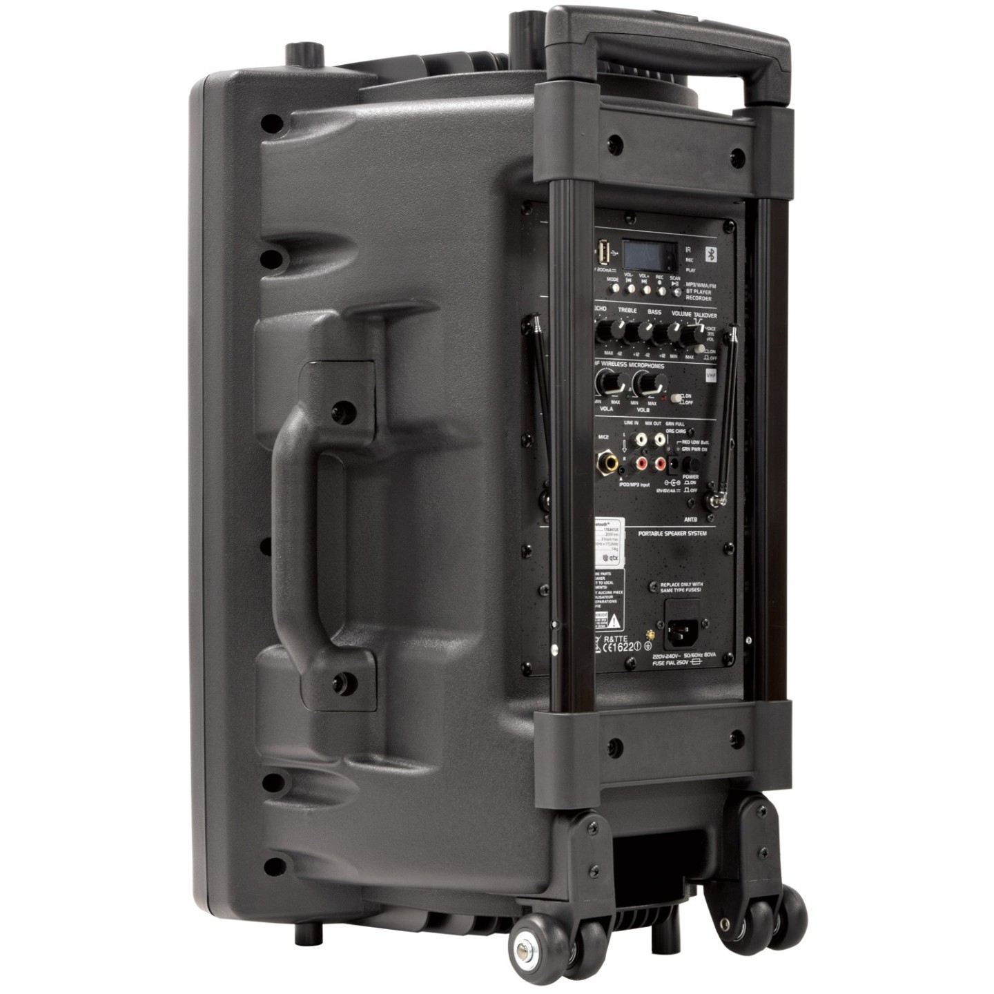 QTX QR12PA 12'' Professional Portable Karaoke & PA Speaker with 2x Wireless Microphones, Bluetooth USB & FM 178.847UK