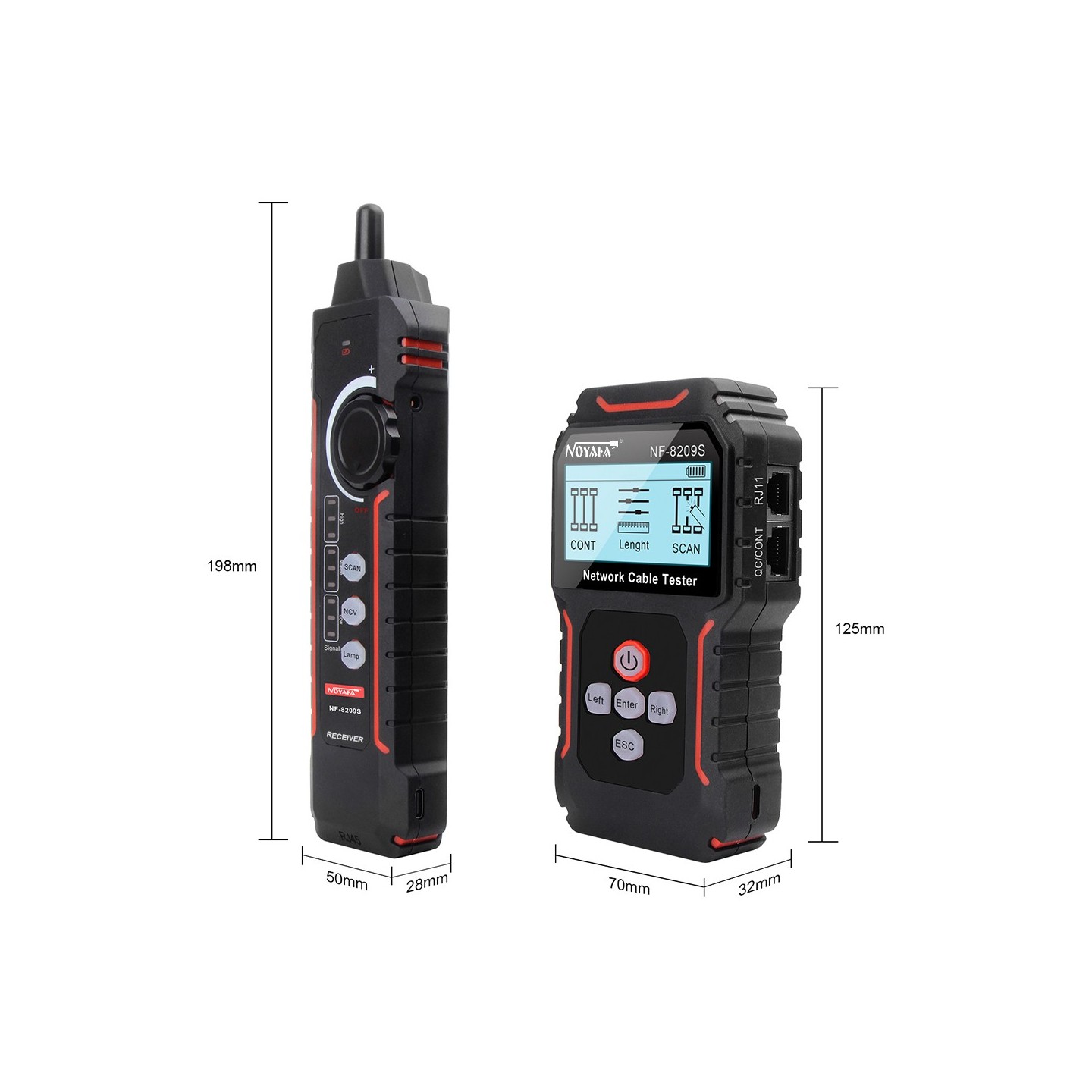 Noyafa Network Tester & Tracker - NF-8209S - with PoE, Cable Length, Port Flashing, NCV & Rechargeable Battery
