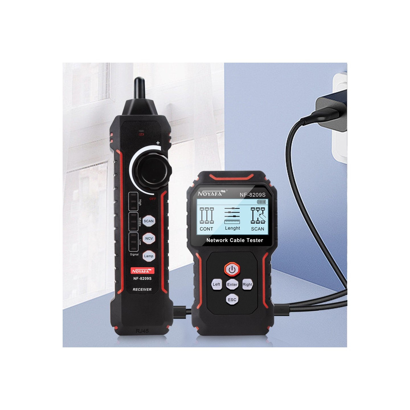 Noyafa Network Tester & Tracker - NF-8209S - with PoE, Cable Length, Port Flashing, NCV & Rechargeable Battery