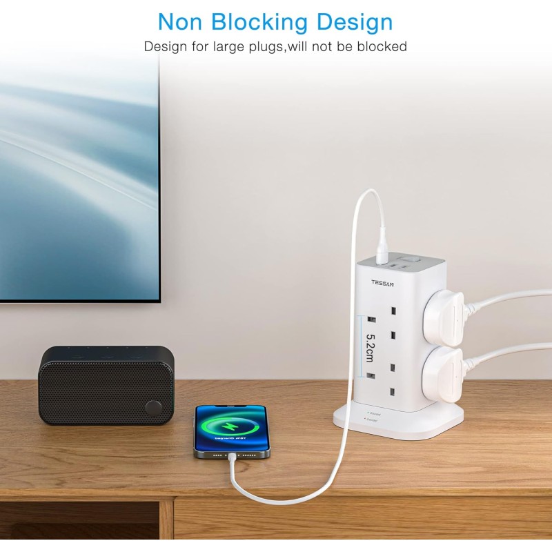 Buy Tessan 8-Gang Extension 2 USB-A USB C 2m 13A - TPS03-UK-C - 8-Gang Extension... in Cyprus, Nicosia, Limassol, Larnaka, Pafos