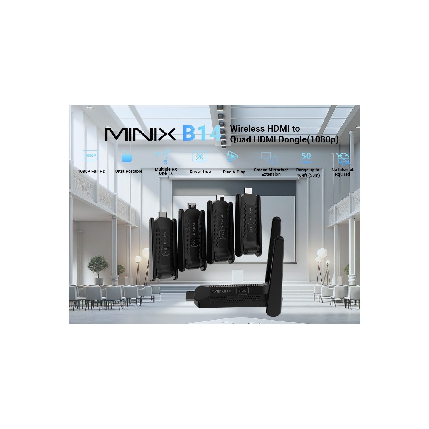 MINIX Wireless Display Adapter - NEO B14 - HDMI to Quad HDMI 1080p 50m — Buy in Cyprus with Fast Delivery