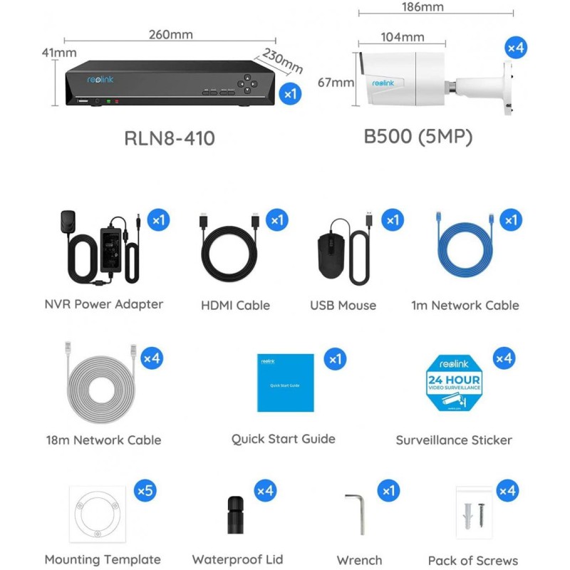 Buy Reolink KIT - RLK8-410B4-5MP - 8xChNVR+4x5MP Bullet+2TB in Cyprus, Nicosia, Limassol, Larnaka, Pafos