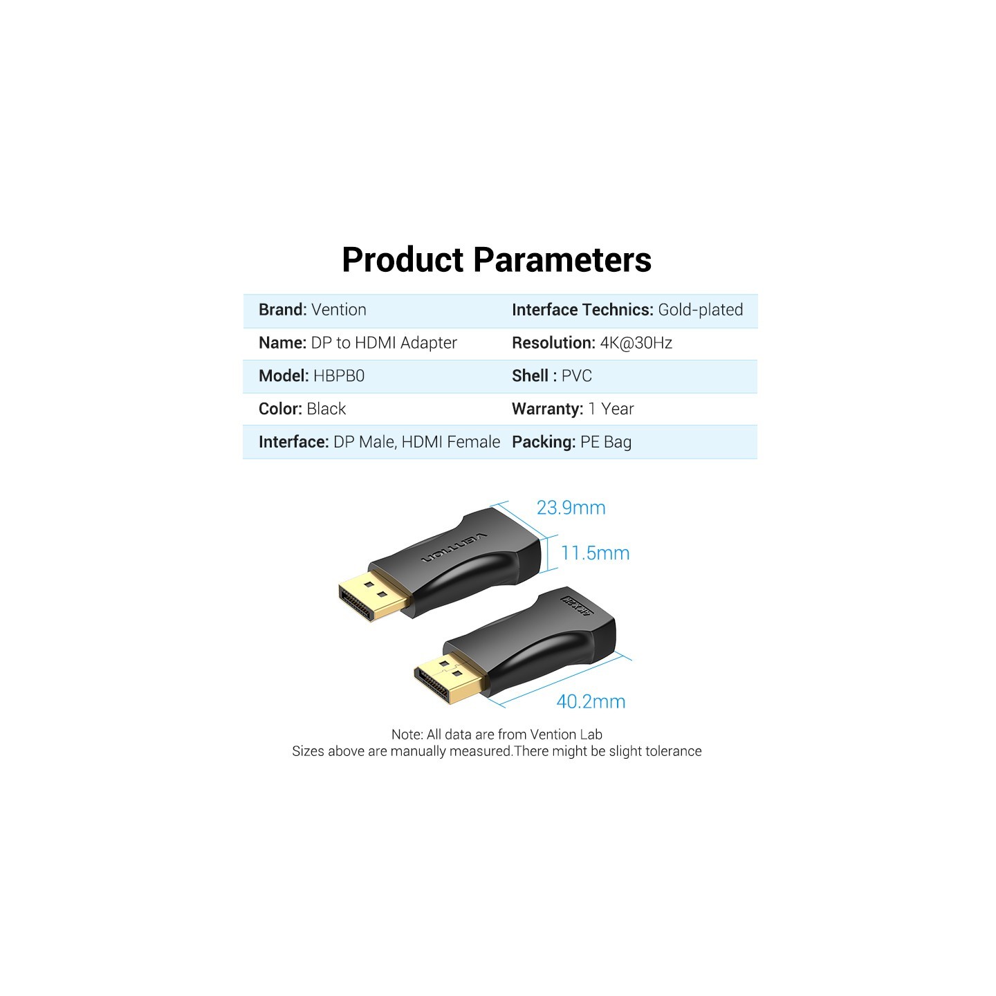 Vention DisplayPort Male to HDMI Female Adaptor - HBPB0 - 4K — Buy in Cyprus with Fast Delivery