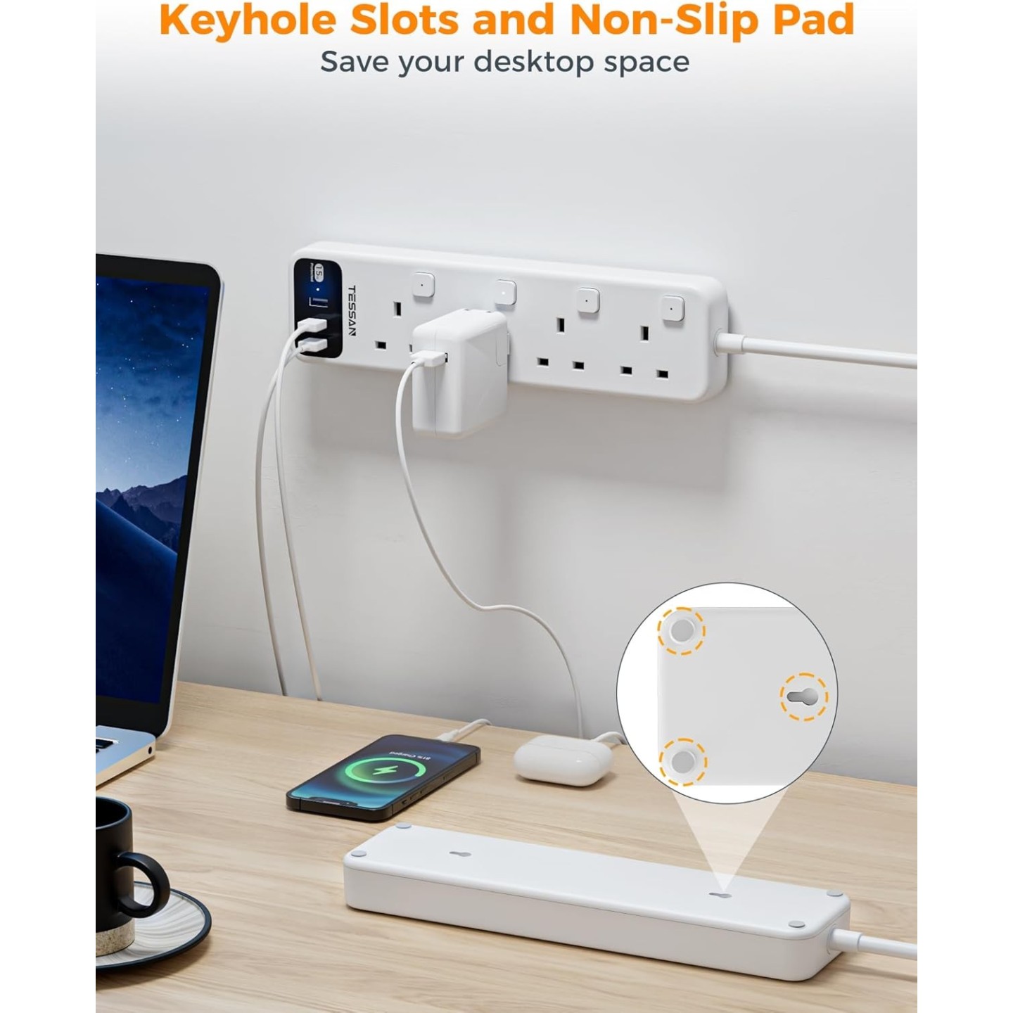 Tessan 4-Gang Extension - TS-B204 - 4-Gang Extension 3 USB-A 2m 13A — Buy in Cyprus with Fast Delivery