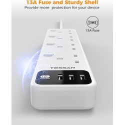 Buy Tessan 4-Gang Extension - TS-B204 - 4-Gang Extension 3 USB-A 2m 13A in Cyprus, Nicosia, Limassol, Larnaka, Pafos