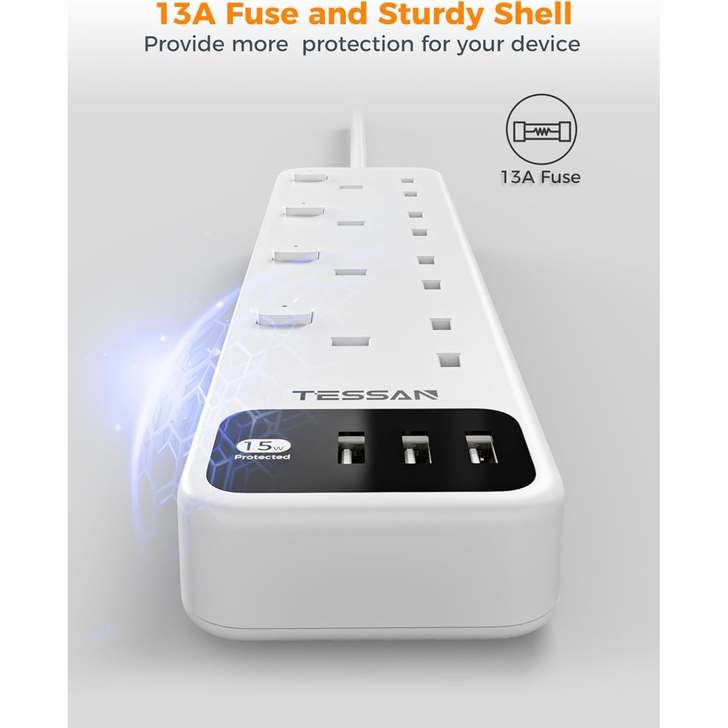 Tessan 4-Gang Extension - TS-B204 - 4-Gang Extension 3 USB-A 2m 13A — Buy in Cyprus with Fast Delivery