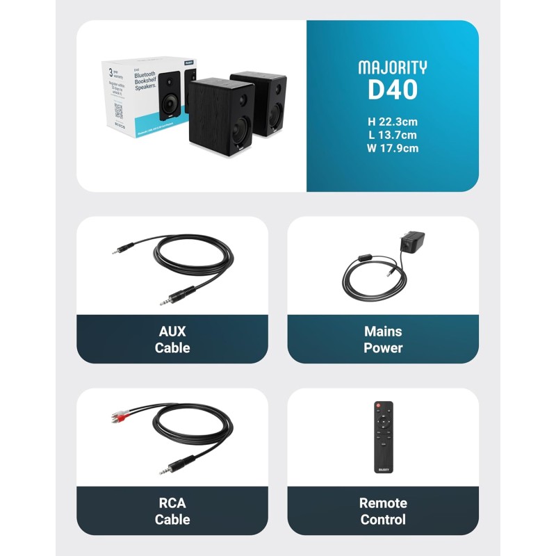 Buy Majority Active Speakers - D40 - 60W 2.0 USB SD (pair) UK Plug in Cyprus, Nicosia, Limassol, Larnaka, Pafos