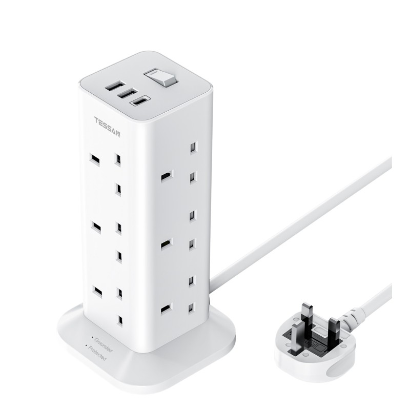 Buy Tessan 12 Gang Extension 3 USB 2m 13A - TPS04-UK-C - 12 Gang Extension, 3 US... in Cyprus, Nicosia, Limassol, Larnaka, Pafos