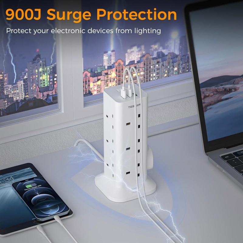 Buy Tessan 12 Gang Extension 3 USB 2m 13A - TPS04-UK-C - 12 Gang Extension, 3 US... in Cyprus, Nicosia, Limassol, Larnaka, Pafos