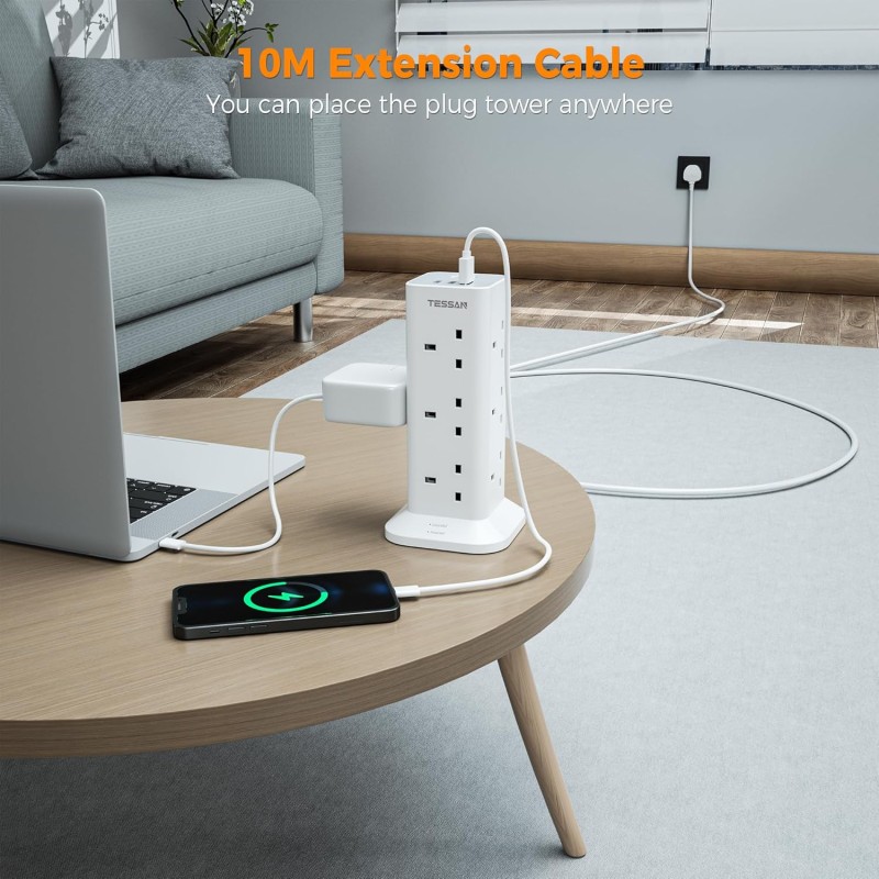 Buy Tessan 12 Gang Extension 3 USB 2m 13A - TPS04-UK-C - 12 Gang Extension, 3 US... in Cyprus, Nicosia, Limassol, Larnaka, Pafos