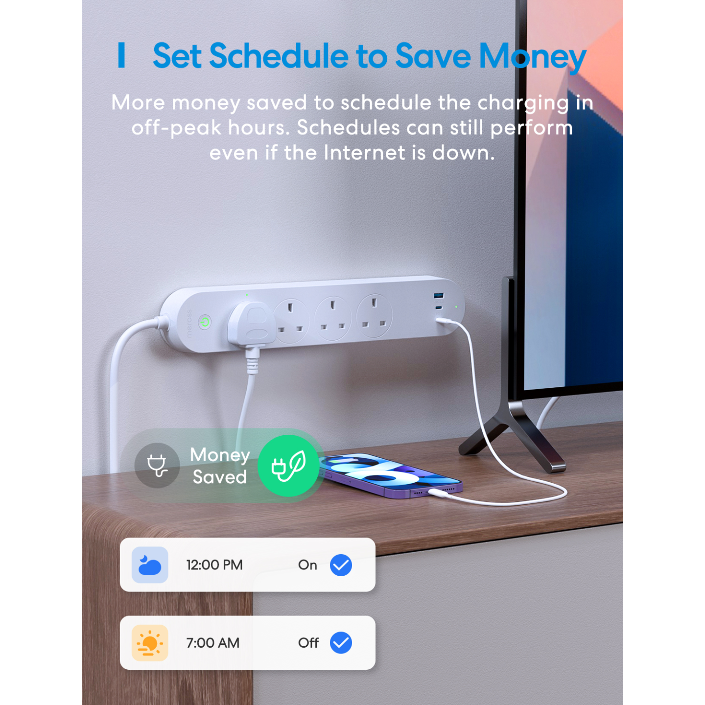Meross Smart WiFi Powerstrip 4x AC sockets 1xUSB-A 2xUSB-C 65W 1.8m - MSP843PHK-UK - — Buy in Cyprus with Fast Delivery