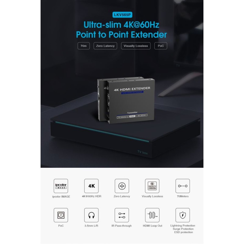Buy Lenkeng HDMI Extender over Ethernet - LKV565P - 70M 4K POC IR Loop in Cyprus, Nicosia, Limassol, Larnaka, Pafos