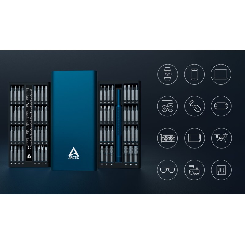Arctic Precision Screwdriver Toolkit - Magnetic Bit Holder - 62 interchangeable magnetic bits