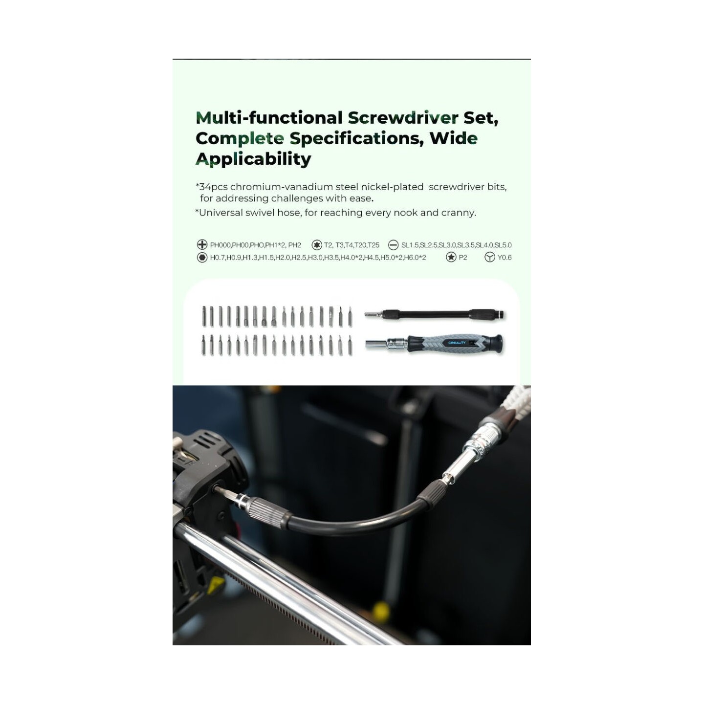 Creality 3D Printer Tool Wrap Kit Pro - 34 pieces of bits for screwdrivers and post-processing tools