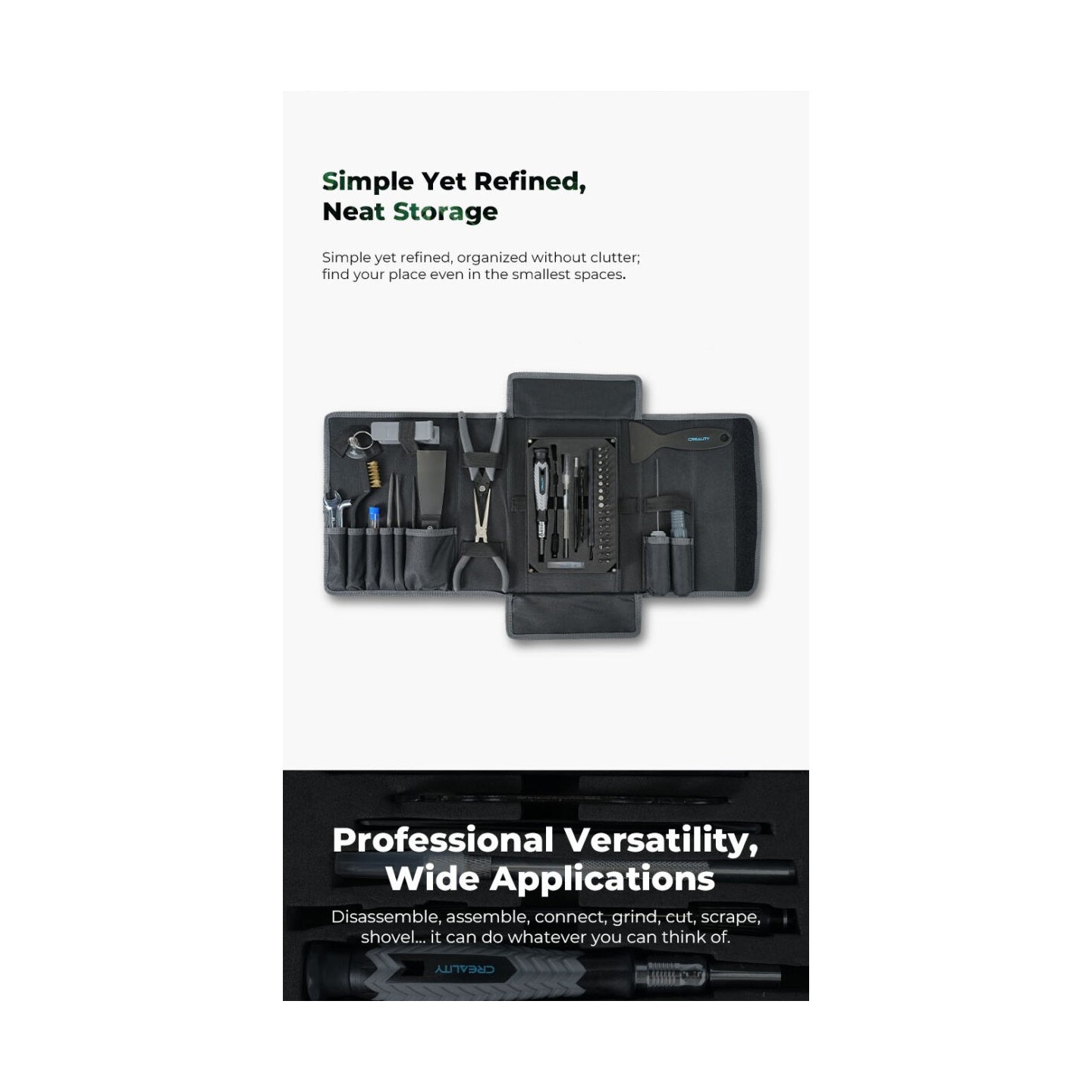 Creality 3D Printer Tool Wrap Kit Pro - 34 pieces of bits for screwdrivers and post-processing tools