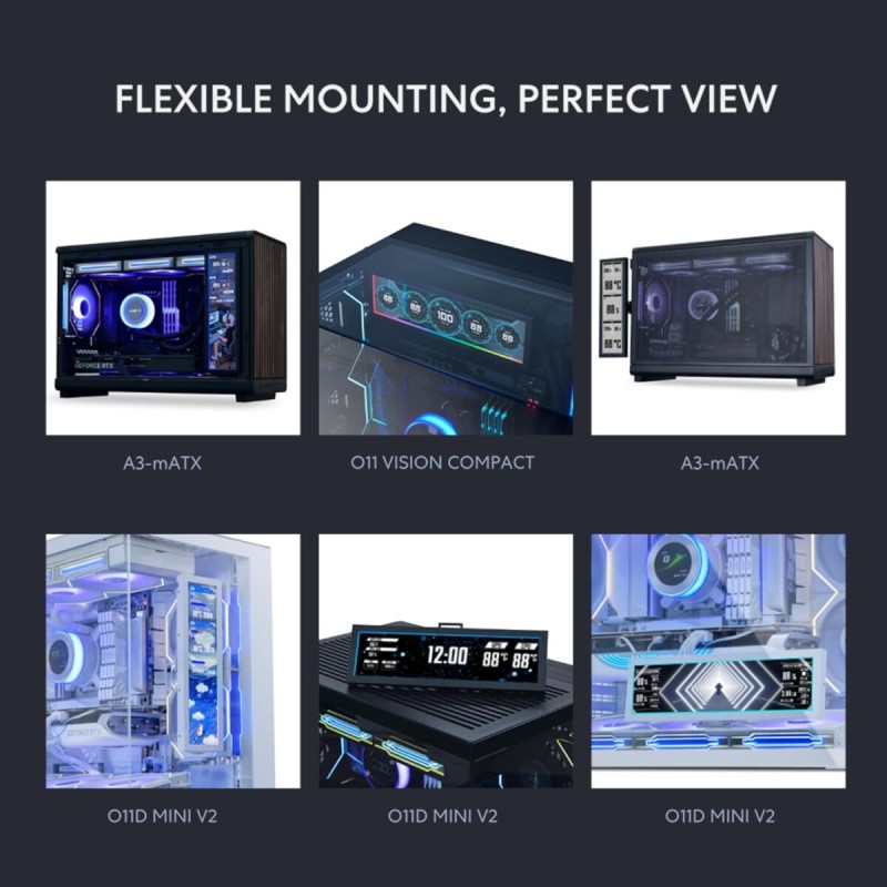 Lian Li 8.8' Universal Screen Black - For Any PC - ARGB Frame - Display Panel - LCD Mini Monitor