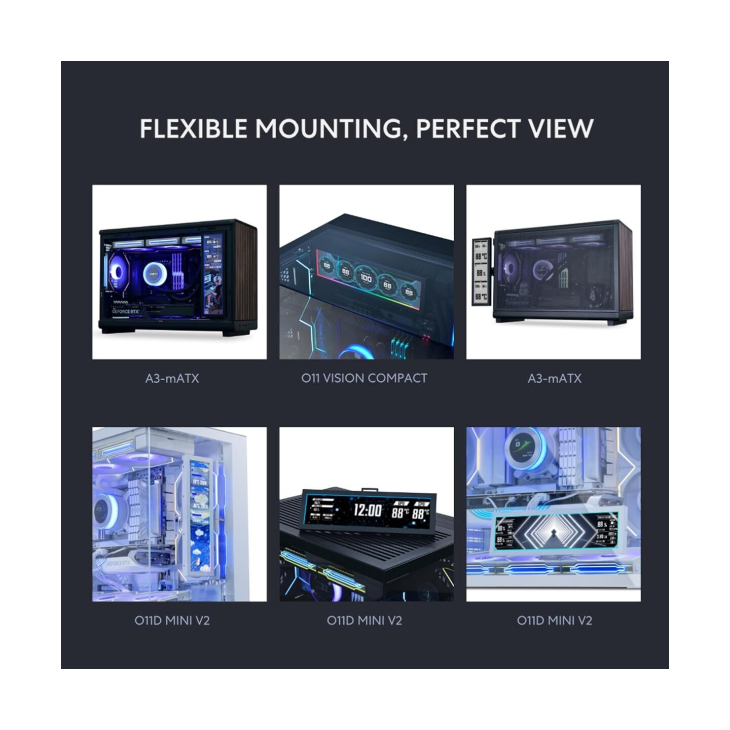 Lian Li 8.8' Universal Screen Black - For Any PC - ARGB Frame - Display Panel - LCD Mini Monitor