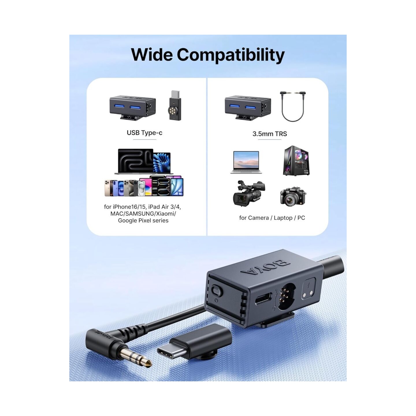 BOYALINK Wireless Microphone - BOYALINK 3 - Type-C & 3.5mm AI-Powered Button Wireless Microphone 2 TX + 1 RX + charging Case