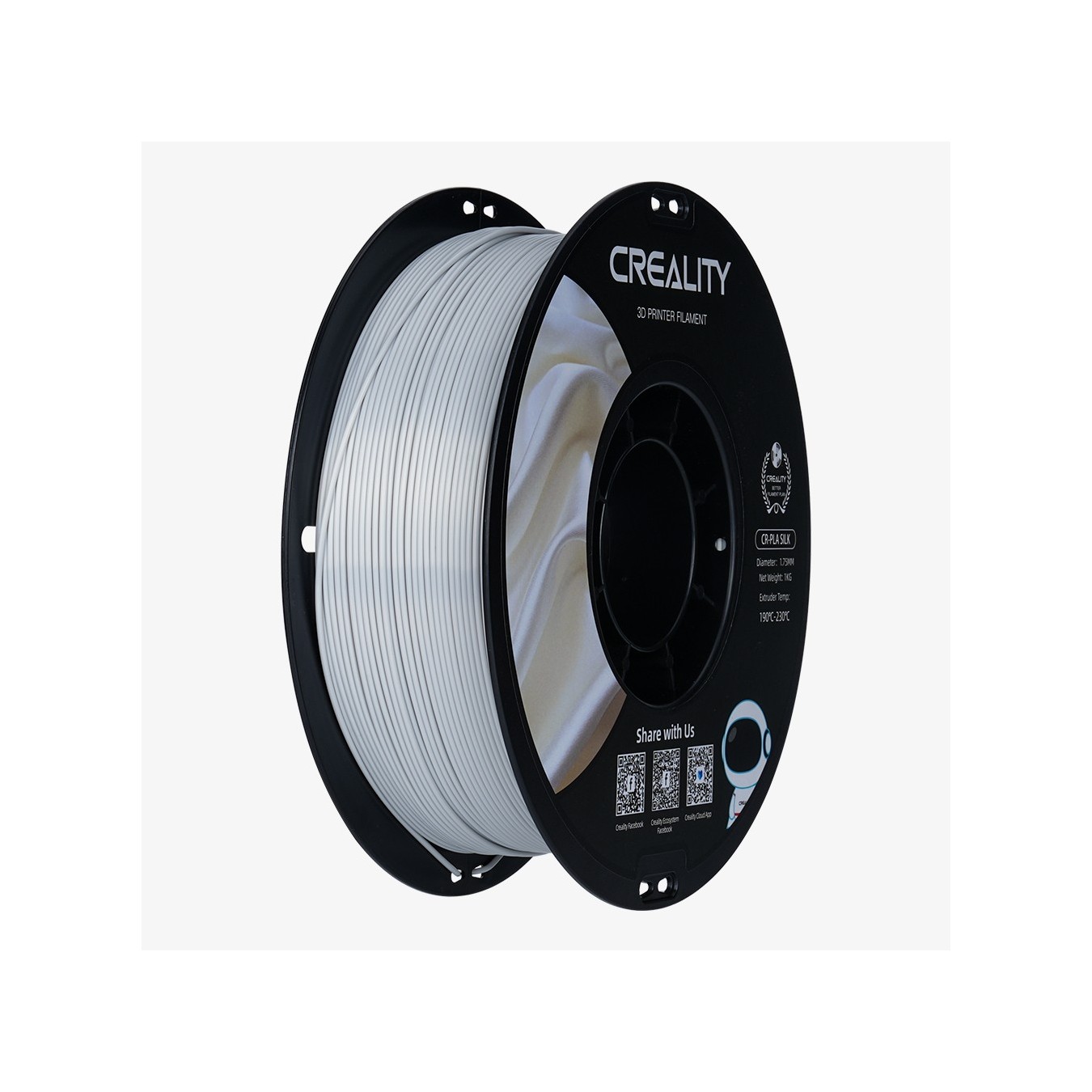 CREALITY CR-PLA Silk Silver - 3301120007 - Silk Silver, 3D Printer Filament Glossy, 1 kg Spool,1.75 mm
