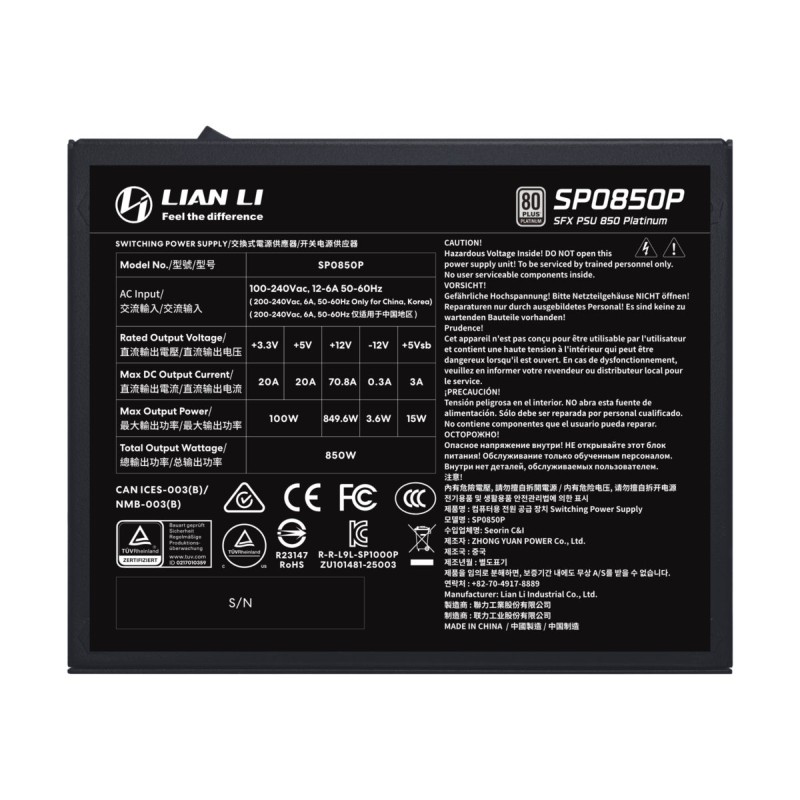 Buy LIAN LI PSU - SP0850P - Black 850W 80+ Platinum PSU - 10 Years Warranty - 12... in Cyprus, Nicosia, Limassol, Larnaka, Pafos