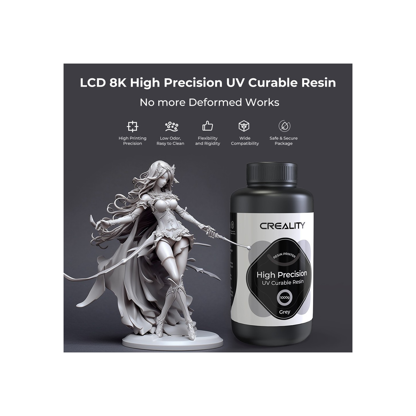 Creality LCD 8K High Precision UV Curable Resin - 3302190004 - Dark Gray — Buy in Cyprus with Fast Delivery