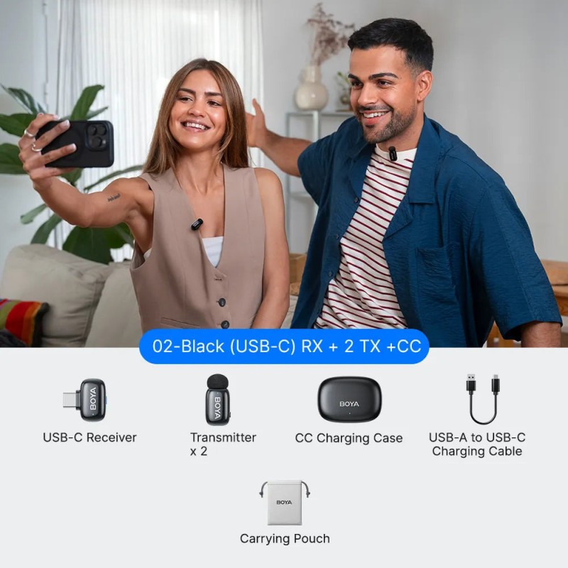 Buy BOYA Type-C Wireless AI-ANC Mic - mini 2 - 2.4GHz, 2mic, w/ Charging Box Mon... in Cyprus, Nicosia, Limassol, Larnaka, Pafos