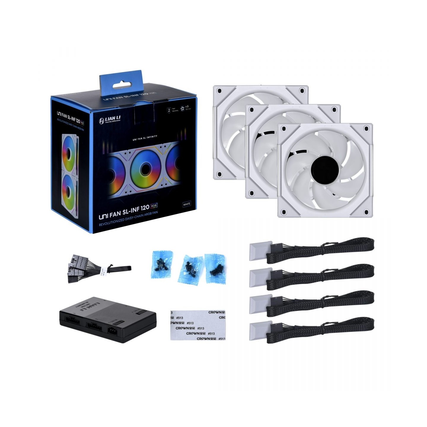 Lian Li UNI FAN SL-Infinity SL-120 White 3-Pack w/ Controller (Boxed) — Buy in Cyprus with Fast Delivery