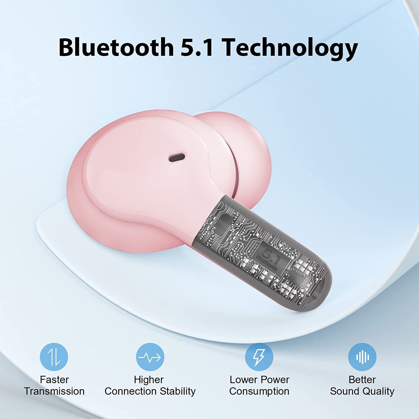 QCY Earbuds - T13 - TWS Pink Dual Driver 4-mic Noise Cancel True Wireless Earbuds - Quick Charge 380mAh