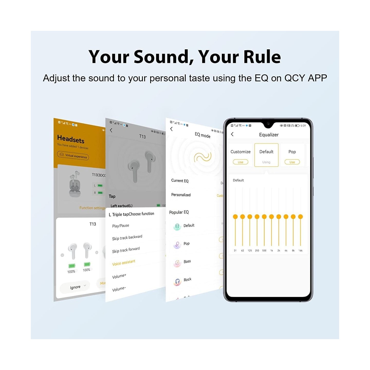 QCY Earbuds - T13 - TWS Pink Dual Driver 4-mic Noise Cancel True Wireless Earbuds - Quick Charge 380mAh