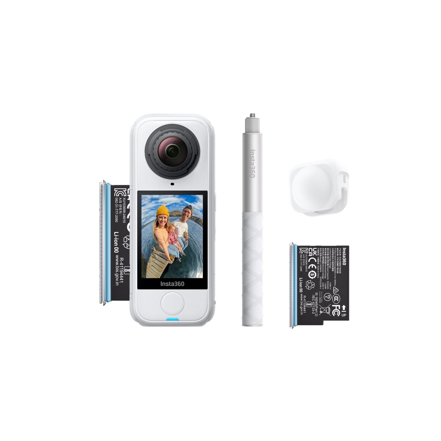 Insta360 Starter Bundle White - X4 Air - Lightweight 8K 360 AI Act Cam Selfie stick,2xbattery,lens cap