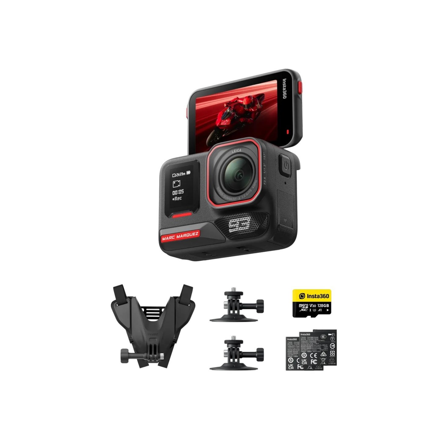 Insta360 Marc Marquez 93 - Ace Pro 2 - Dual Battery, 128GB MicroSD, Motorcycle Helmet Mount, Adhesive