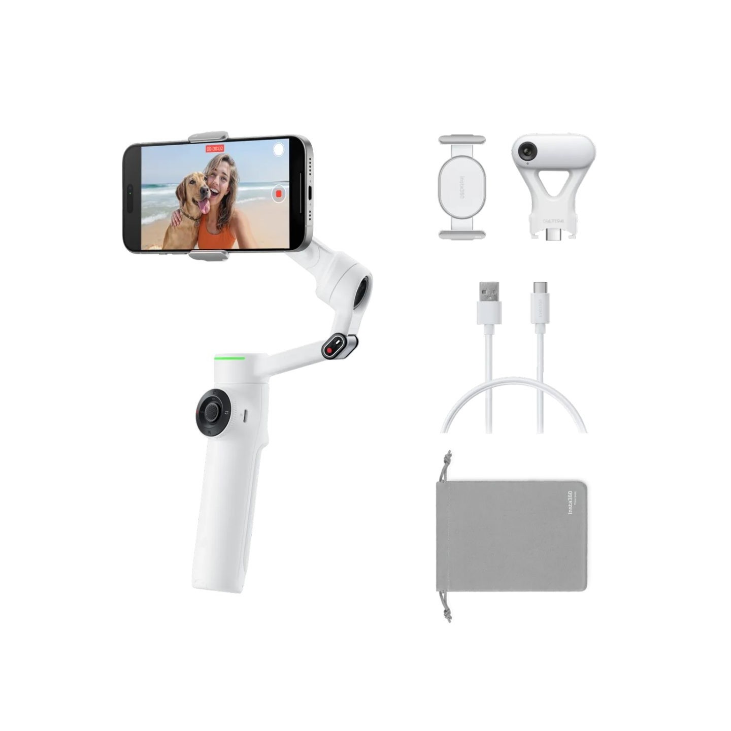 Insta360 Flow 2 AI Tracker Bundle White - Flow 2 - AI Tracker Bundle White - A.I. Powered Gimbal Stabilzer for Smartphone