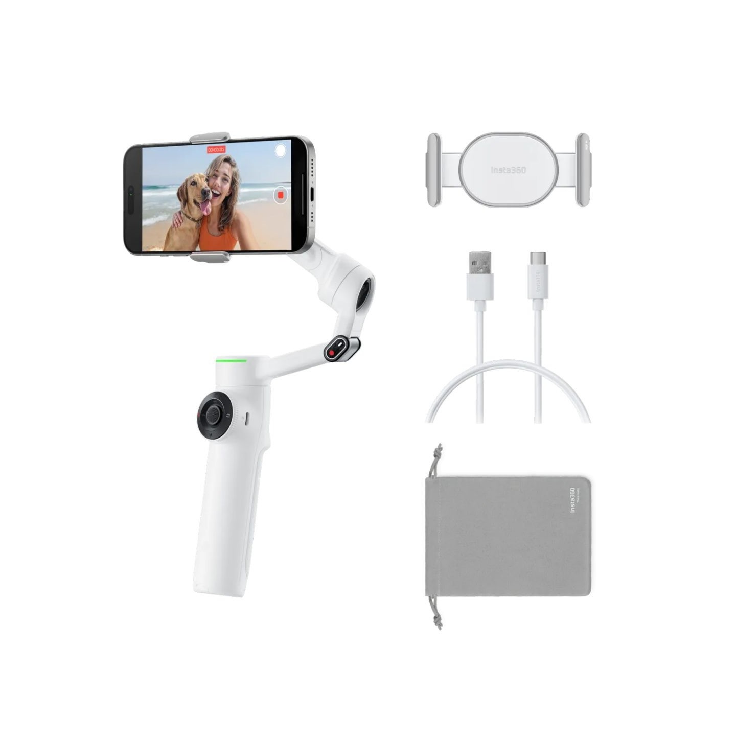 Insta360 Flow Standard Bundle White - Flow 2 - A.I. Powered Gimbal Stabilzer for Smartphone USB-C