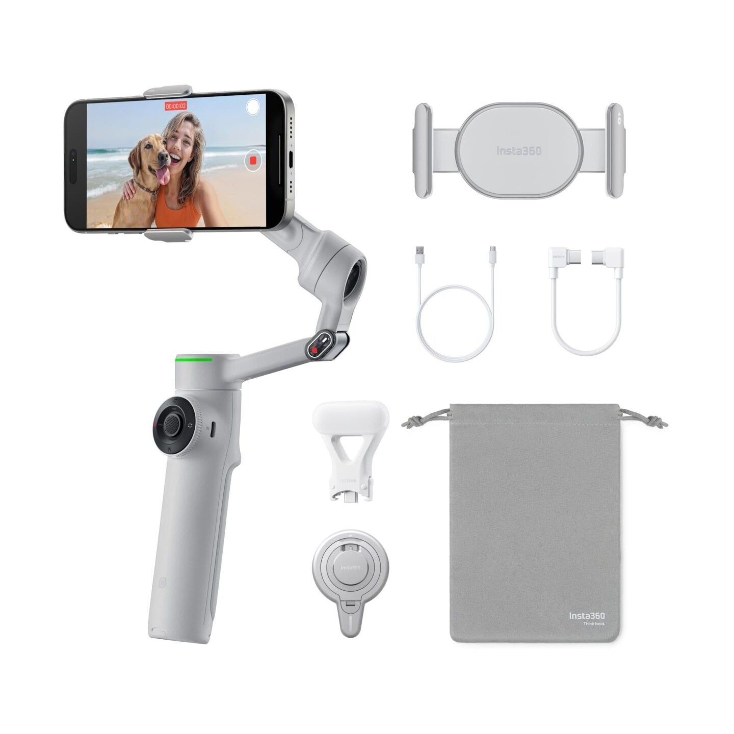 Insta360 Flow Creator Bundle - Flow 2 Pro - (Gray) A.I. Powered Gimbal Stabilizer for Smartphone