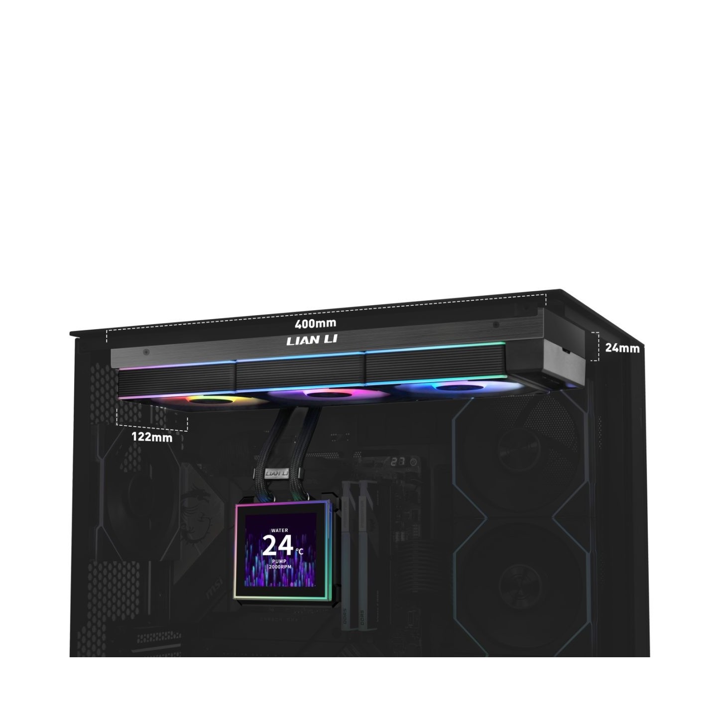 Lian Li HydroShift II LCD-S 360CL 360mm ARGB Liquid CPU Cooler - Black - Intel LGA1700/1851, AMD AM4/AM5