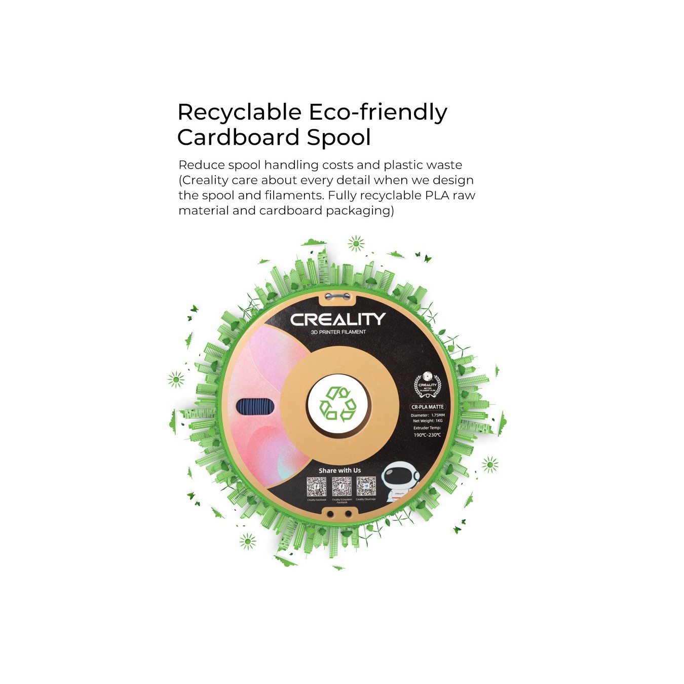 CREALITY CR-PLA Matte Avocado Green 3D Printer Filament - 3301010301 - Matte Avocado Green, 1 kg Spool, 1.75mm