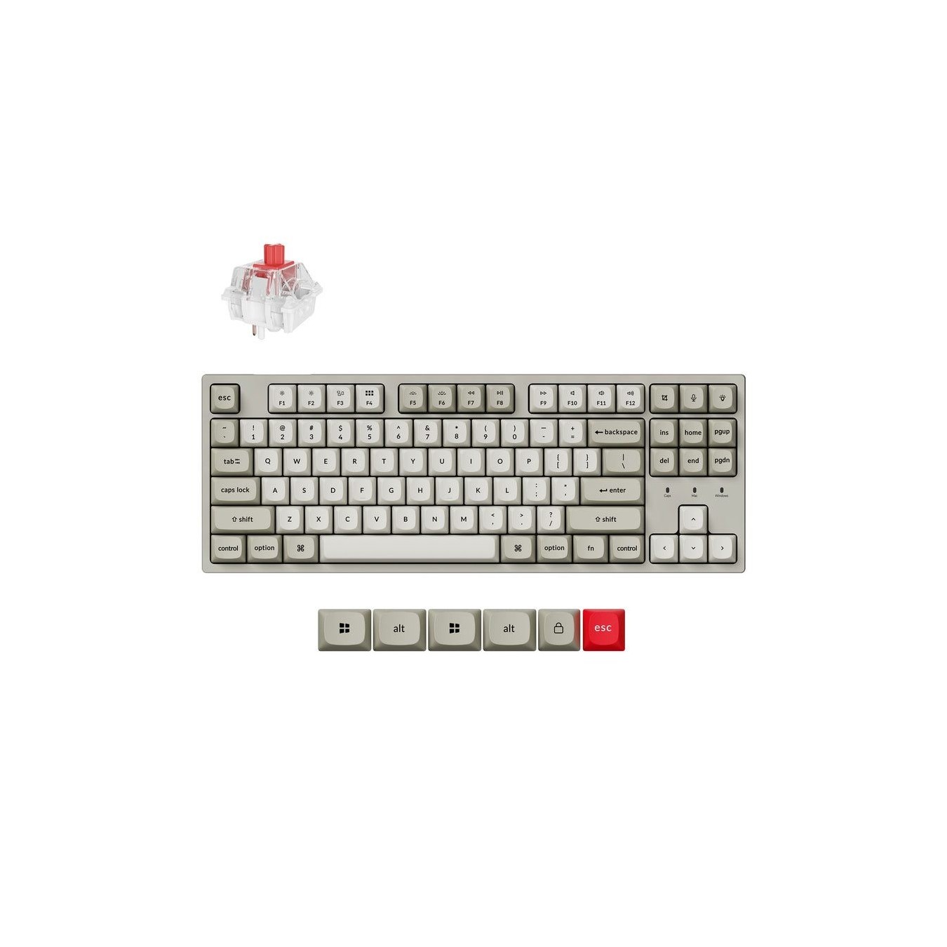 Keychron C1 Pro - C1PX-M1 - QMK VIA Mechanical Red Switch, 8K Polling Rate, Hot Swap, 80% US Retro RGB