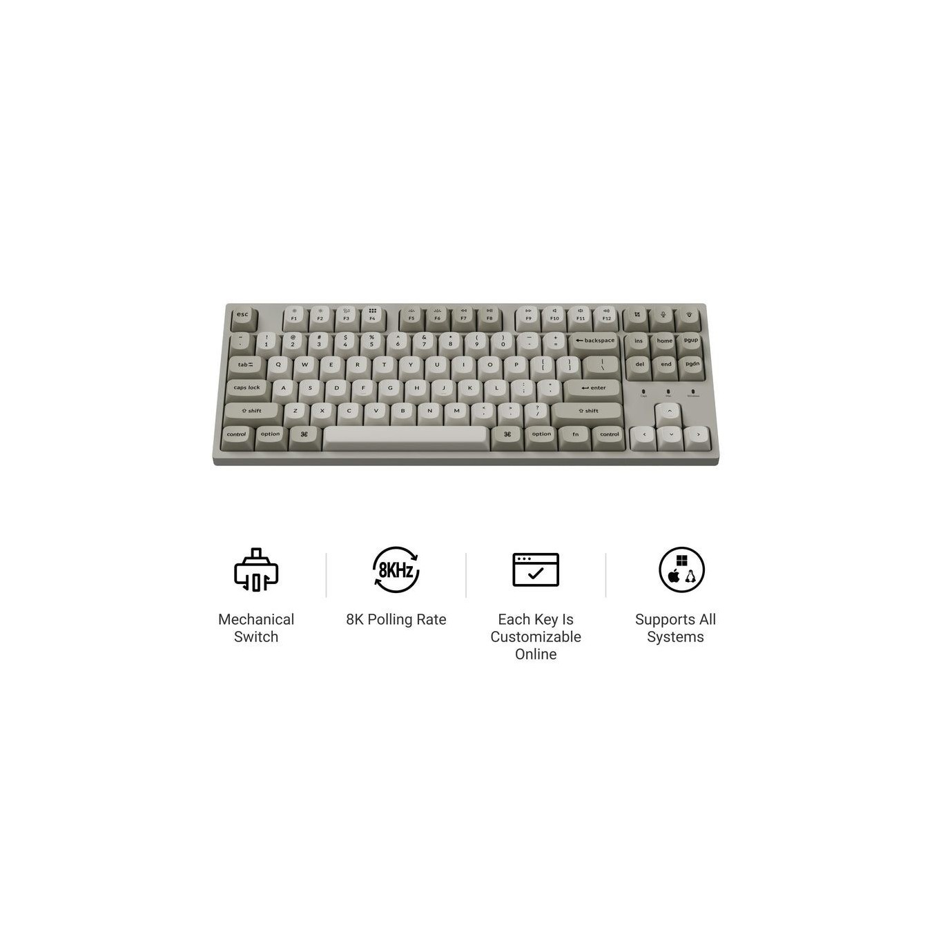 Keychron C1 Pro - C1PX-M1 - QMK VIA Mechanical Red Switch, 8K Polling Rate, Hot Swap, 80% US Retro RGB