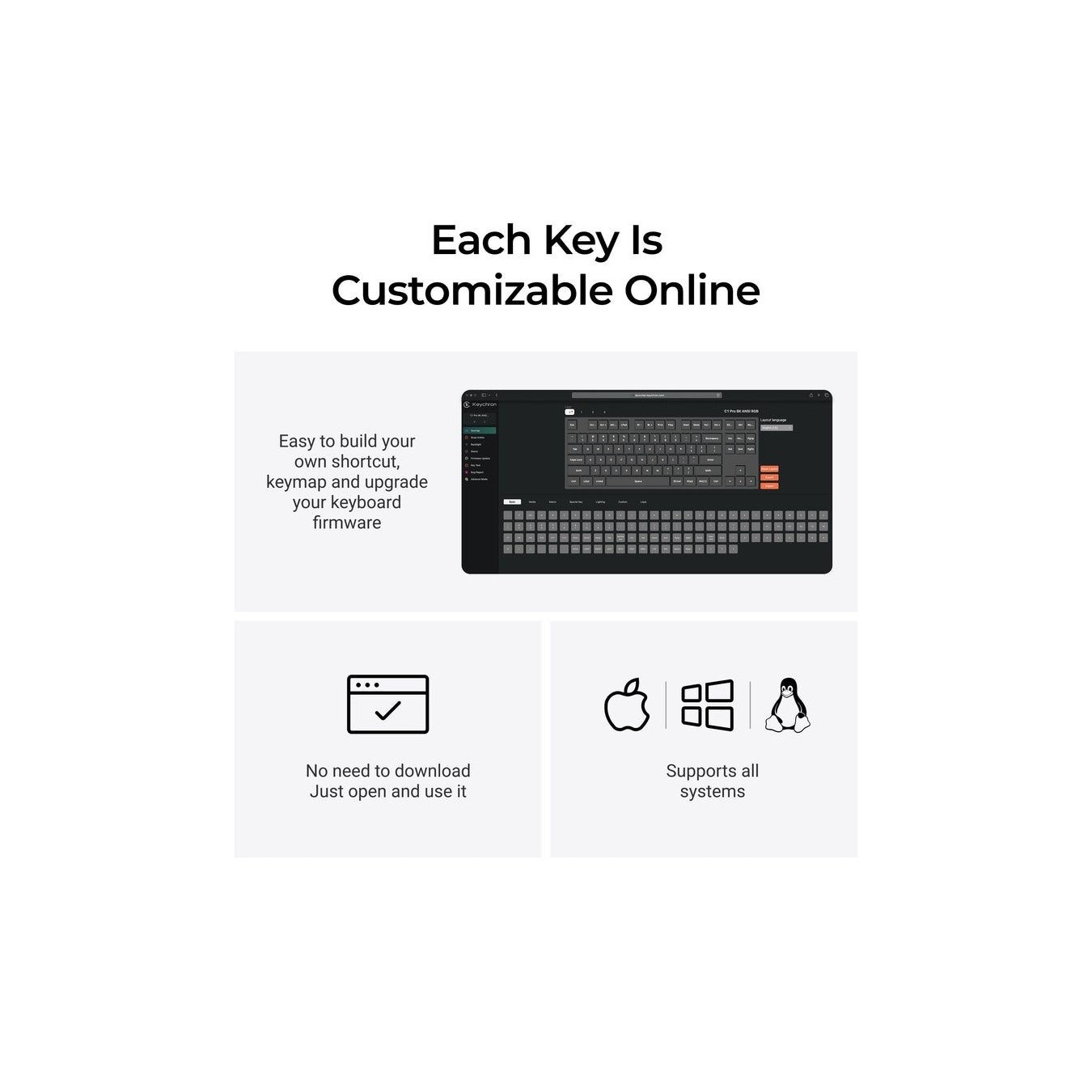 Keychron C1 Pro - C1PX-M1 - QMK VIA Mechanical Red Switch, 8K Polling Rate, Hot Swap, 80% US Retro RGB