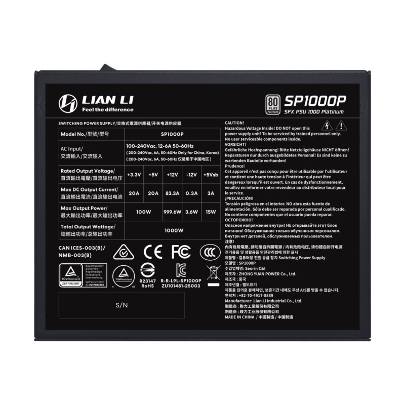 Buy LIAN LI Black - SP1000P - 1000W 80+ Platinum PSU - 10 Years Warranty - 12V-2... in Cyprus, Nicosia, Limassol, Larnaka, Pafos